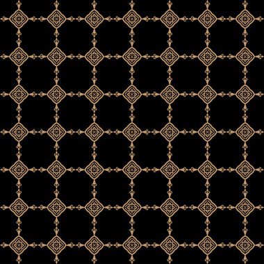 Geometrik arkaplan deseni. Siyah arkaplanda altın gibi bir desen var. Duvar kağıdının dokusu. Vektör resmi