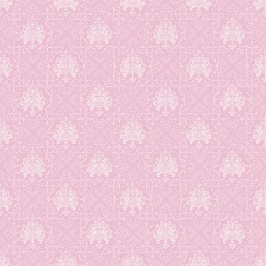 Pembe arka plan modeli. Damask geriye dönük olarak kusursuz desen. Duvar kağıdının dokusu. Vektör arkaplan resmi.