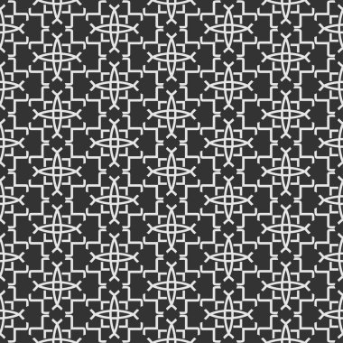 Siyah ve beyaz soyut arka plan. Kumaş, kiremit, iç tasarım ya da duvar kağıdı için tek renkli dikişsiz desen. Vektör arkaplan resmi