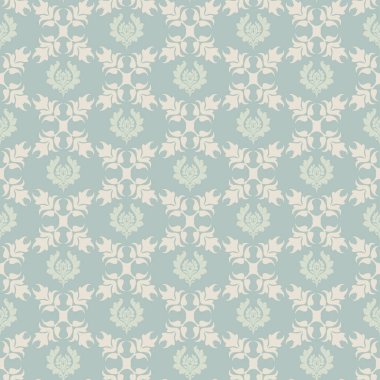 Damask Duvar Kağıdı arkaplan deseni. Renkler: Pastel yeşil tonlar. Klasik dikişsiz çiçek deseni. Vektör resim arkaplanı