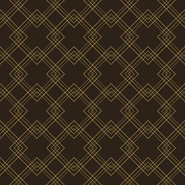 Modern arka plan modeli. Siyah zemin üzerinde altın aralıksız desen: kumaş, fayans, iç tasarım veya duvar kağıdı için. Vektör arkaplan resmi