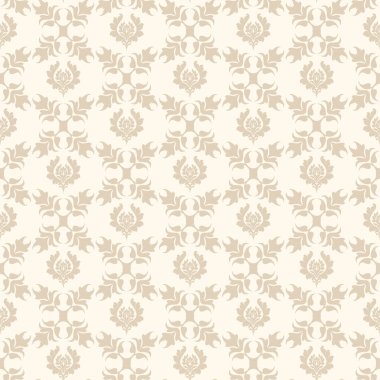 Süs arka plan deseni. Bej desenli duvar kağıdı. Kumaş, kiremit, iç tasarım ya da duvar kağıdı için kusursuz Damask deseni. Arkaplan vektör resmi