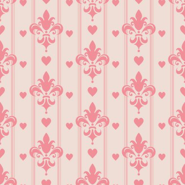 Şam arkaplan modeli. Pembe ve beyaz renkler. Eski, dikişsiz duvar kağıdı dokusu. Kumaş, fayans, iç tasarım ya da duvar kağıdı için çiçek deseni. Arkaplan vektör resmi