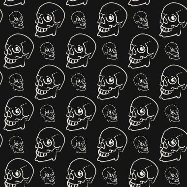  Güzel kafatasları olan kusursuz bir desen. Siyah ve beyaz renkler. Vektör resmi