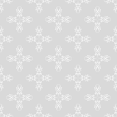 Kusursuz çiçek deseni, duvar kağıdı deseni, zarif arka plan deseni. Örnek şablon. Gri ve beyaz renkler. Kumaşlar, kapaklar, posterler, duvar kağıtları için. Vektör arkaplan resmi