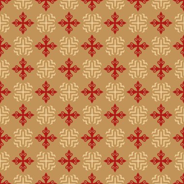 Arka plan Chien tarzı. Geometrik duvar kağıdı dokusu. Altın ve kırmızı renkler. Asya örnek şablonu. Kumaşlar, kapaklar, desenler, posterler, iç tasarımlar veya duvar kağıtları için mükemmel. Vektör arkaplanı