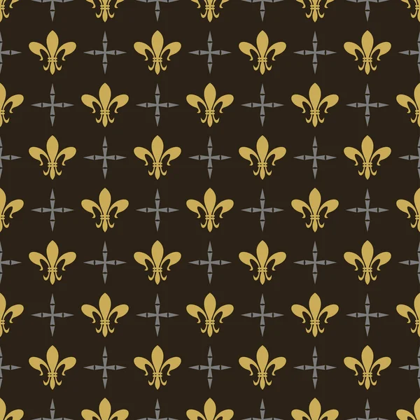ロイヤルスタイルの黒の背景に金の装飾品のシームレスなパターン — ストックベクタ