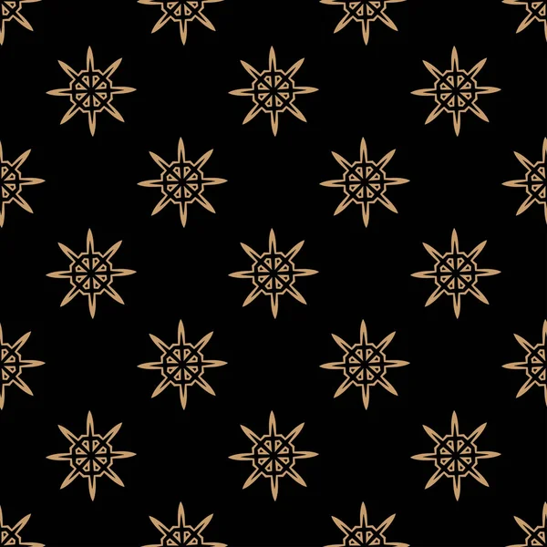 Patrón Sin Costura Vectorial Con Estrellas Doradas Sobre Fondo Negro — Vector de stock