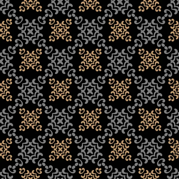 Fondo Decorativo Patrón Damasco Sin Costuras Colores Oro Gris Negro — Archivo Imágenes Vectoriales