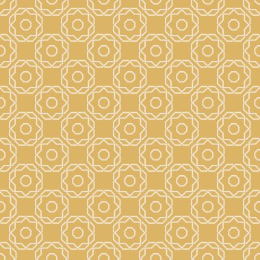 Arkaplan modeli. Basit geometrik dokular. Duvar kağıdı tasarımı için kusursuz desen. Altın arkaplanda beyaz süs