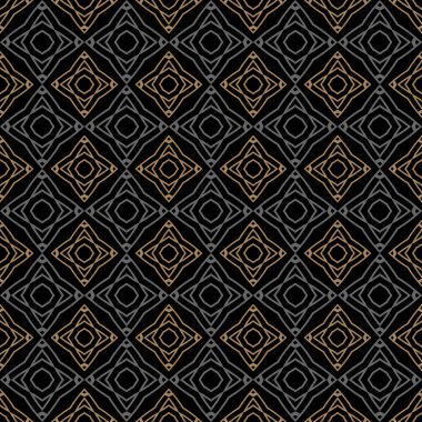 Güzel geometrik arka plan deseni. Duvar kağıdı tasarımı için kusursuz desen. Siyah arkaplanda altın ve gri süsler