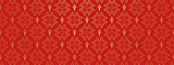 Stijlvolle Achtergrond Goud Patroon Een Rode Achtergrond Traditioneel Behang Textuur — Stockvector