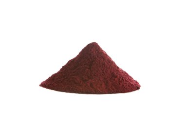 Hibiscus flower powder isolated on white. It is high in antioxidants and amino acids and it is used in natural cosmetics and foods. The powder is made of ground sepals of the hibiscus plant and has a tart flavor. clipart