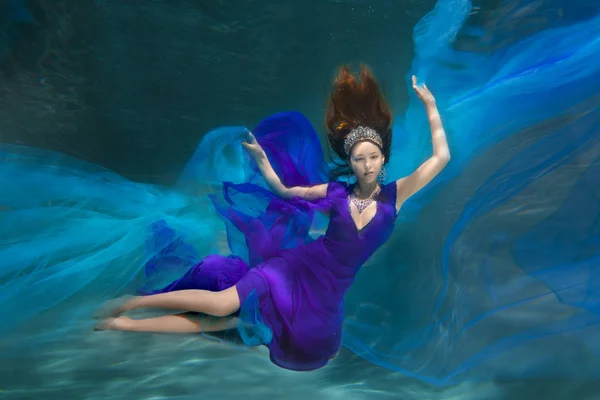 Underwater Queen Girl Mermaid Underwater Scene Woman Fashion Model Water — Stock Photo, Image