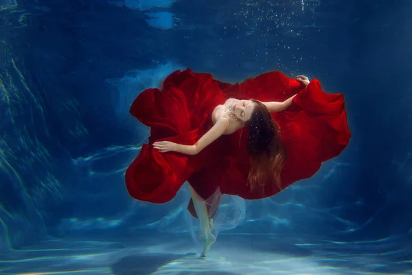 Girl Mermaid Underwater Scene Woman Fashion Model Water Beautiful Dress — Stock Photo, Image