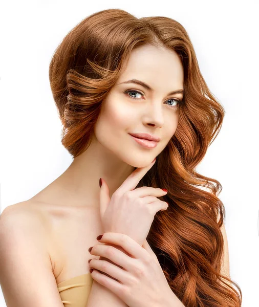 Volume Beuty Hair Young Model Woman Shiny Voluminous Wavy Long — Stock Photo, Image
