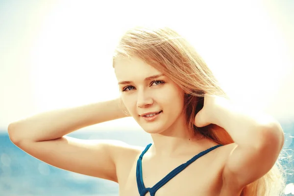 Beautiful Slim Woman Beach Sea — Stock Photo, Image