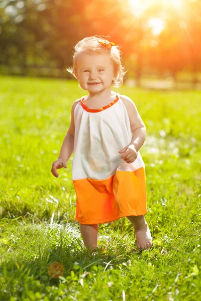 Cute Little Baby Girl Grass Nature Outdoors Stock Picture