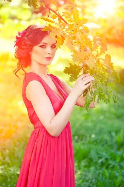 Beautiful Woman Flower Hairstyle Outdoors Stock Picture