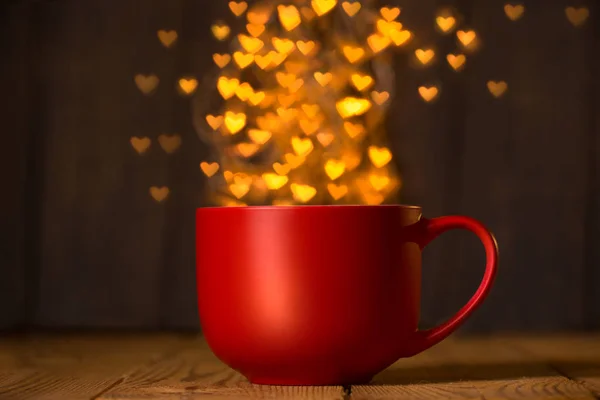 Acogedora Taza Deliciosa Con Corazones Imagen Romántica Postal Día San — Foto de Stock