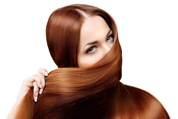 Cabello Largo Peinado Peluquería Modelo Moda Con Pelo Brillante Mujer —  Fotos de Stock