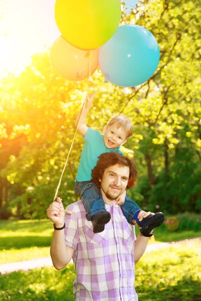 Father Son Spending Time Together Sunny Day Happy Little Boy — Stock Photo, Image