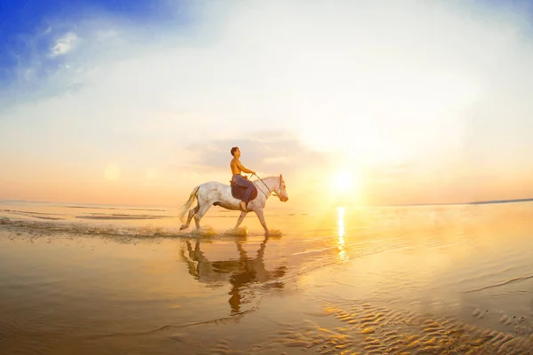 Macho Man Horse Background Sky Water Boy Model Cowboy Horseback — Stock Photo, Image