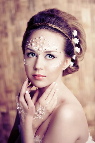 Stylish Woman Creative Make Pearls Royalty Free Stock Images
