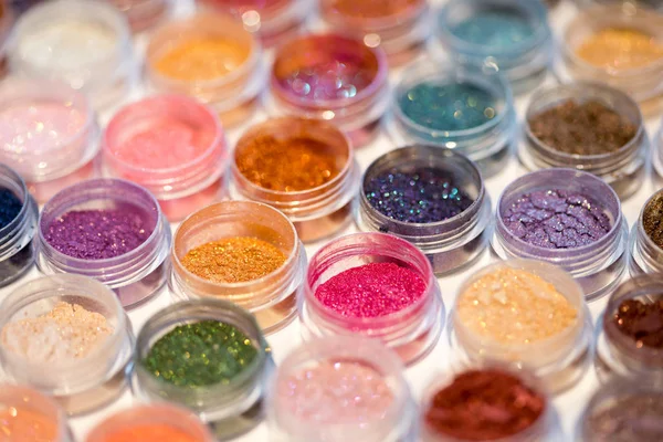 Cosméticos Pigmentos Para Maquillaje Ojos Labios Cara Cuerpo Polvos Multicolores —  Fotos de Stock