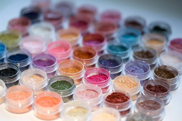 Cosméticos Pigmentos Para Maquiagem Olhos Lábios Rosto Corpo Brilhante Radiante — Fotografia de Stock