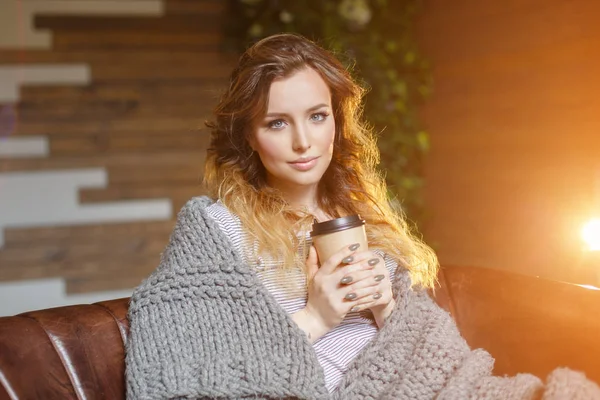 Autumn Beautiful Young Woman Home Cozy Rug — Stock Photo, Image