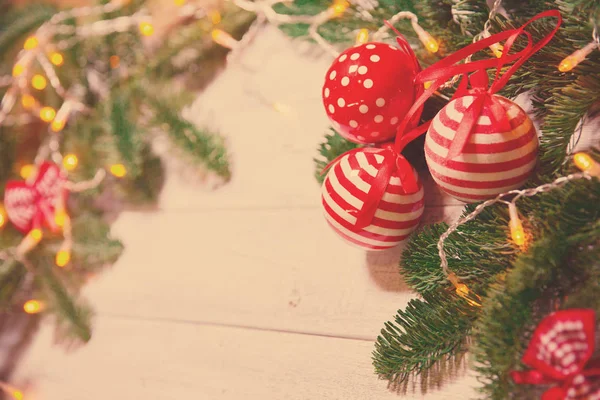 Biglietto Natale Sfondo Tema Della Festa Capodanno Abete Decorato Con — Foto Stock