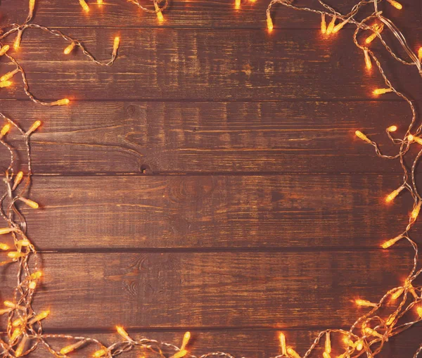 Деревянный Фон Яркими Огнями Свободным Местом Демонстрации Текста Продукта — стоковое фото