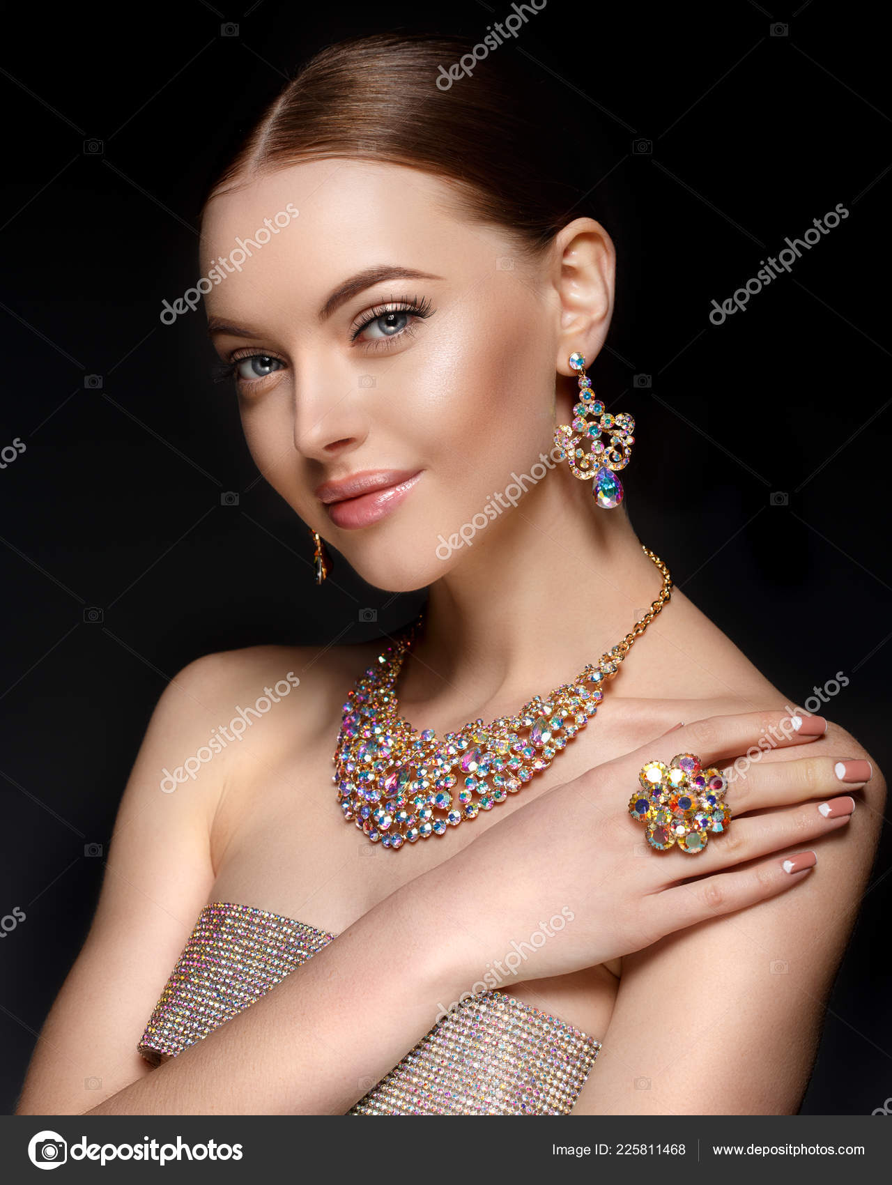 Model Set Jewellery Luxury Girl Shine Jewelry Pre Stock Photo by