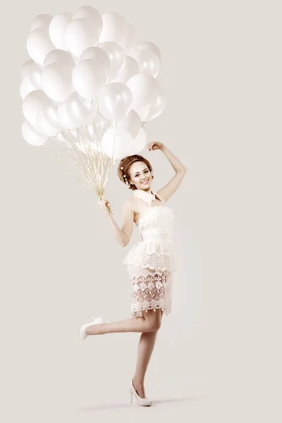 Stylish Woman Balloons Hands — Stock Photo, Image