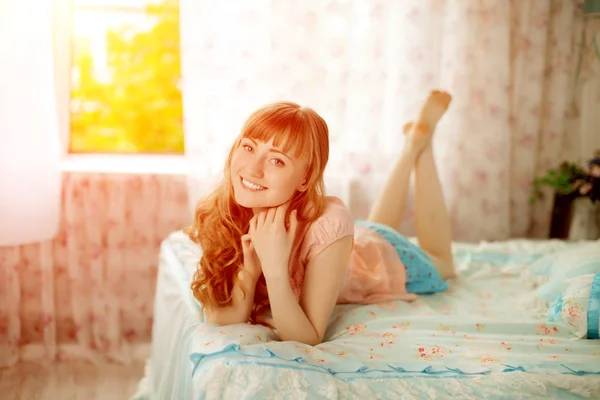 Cute Young Girl Nice Children Bedroom — Stock Photo, Image