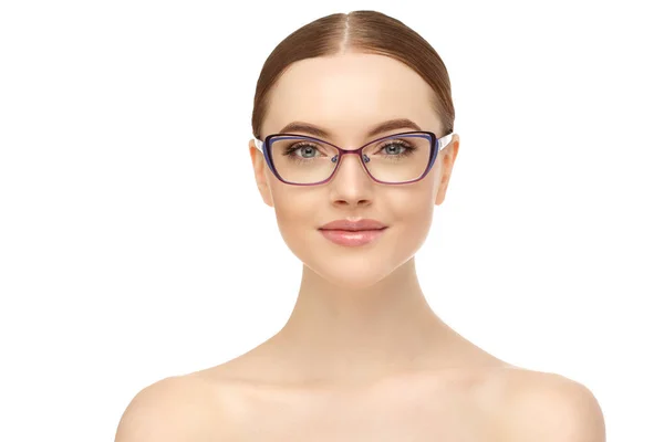 Женщина Очках Модная Модель Очках Коррекция Зрения Рекламная Оптика Глазные Стоковое Изображение