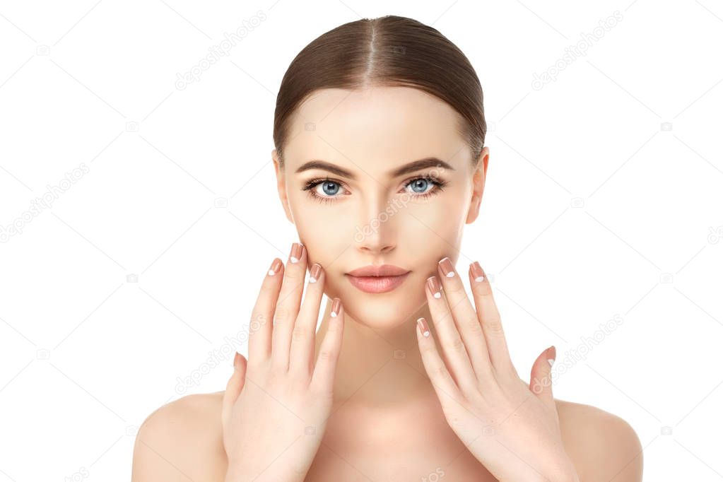 Young Beauty Woman with Clean Fresh Glowing Skin. Beautiful girl. Cosmetology and Facial Treatment, spa.