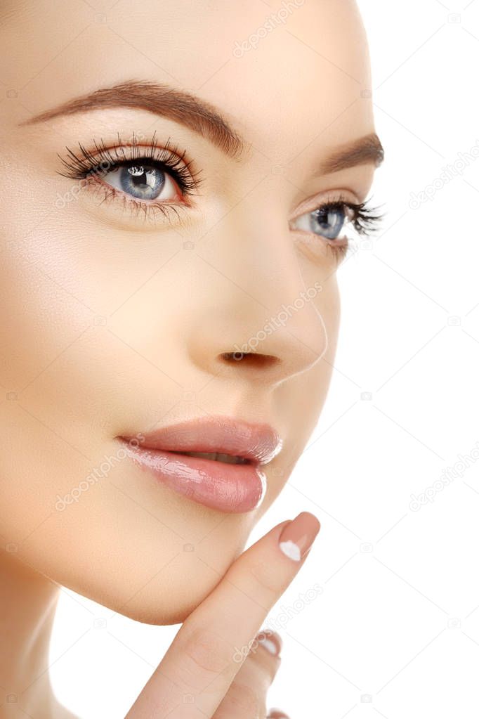 Young Beauty Woman with Clean Fresh Glowing Skin. Beautiful girl. Cosmetology and Facial Treatment, spa.