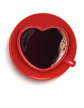 Bir fincan kahve bir kalp şeklinde. Yaratıcı vektör 3d çizim