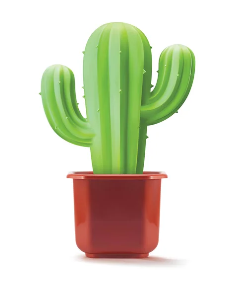 Kaktus Dalam Pot Plastik Dengan Latar Belakang Putih Ilustrasi Vektor - Stok Vektor