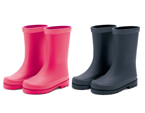 Waterproof Rain Rubber Boots Set Realistic Illustration Colored Rain Boots — Stock Photo, Image