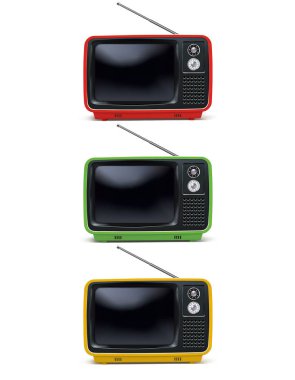 Retro Tv, beyaz izole vintage televizyon seti. Gerçekçi 3d çizim