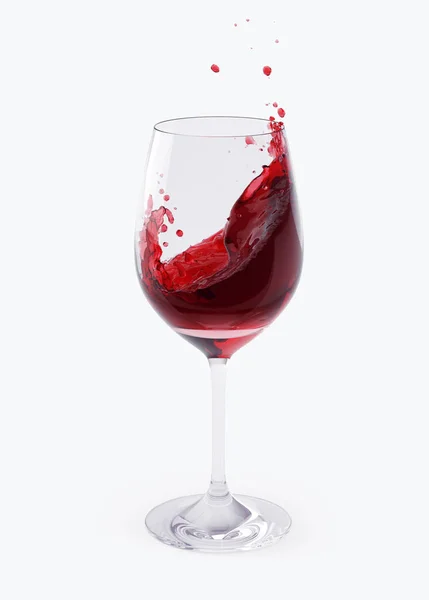 Rött Vin Stänk Glasögon Isolerad Vit Med Urklippsbana Render — Stockfoto