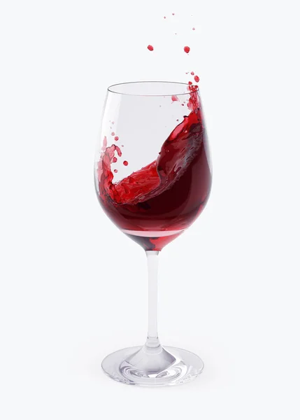 Vino Rosso Splashing Bicchieri Isolato Bianco Con Percorso Ritaglio Rendering — Foto Stock