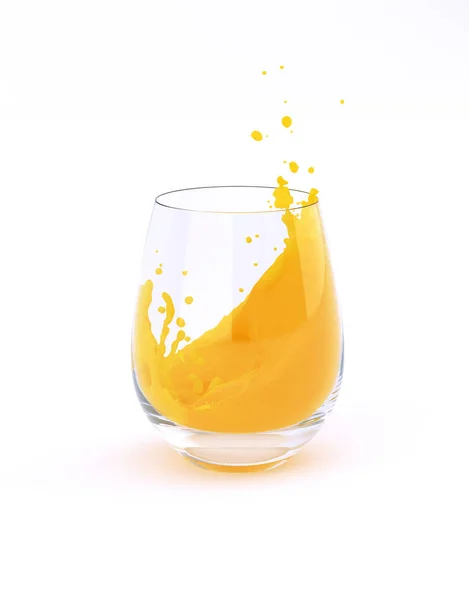 Lasi Appelsiinimehua Roiskeilla Valkoisella Renderointi — kuvapankkivalokuva