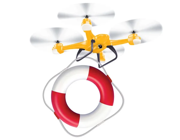 Drone lifebuoy delivery. Realistic creative 3d illustration — Stock Photo, Image