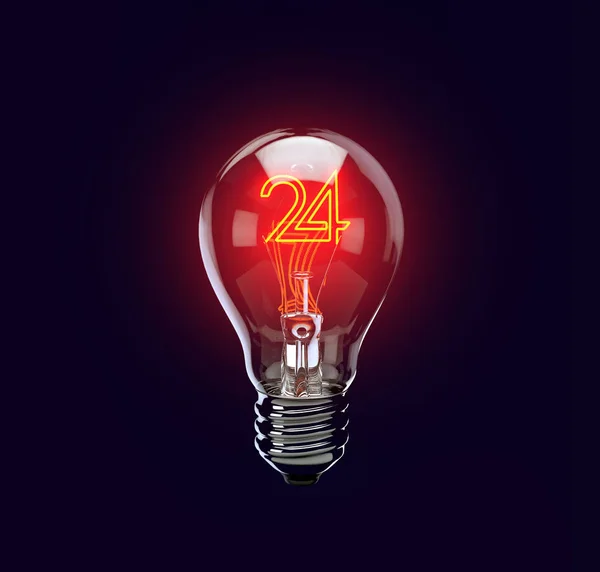 24 uur per dag geopend. Lamp verlicht met nummer 24. Merk Conc — Stockfoto