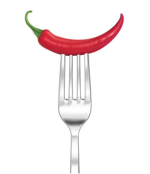 Silver fork with chili. 3d vector illustration — Stock Vector