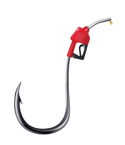 Boquilla de combustible como un gancho. Una idea creativa. Ilustración realista 3d — Vector de stock